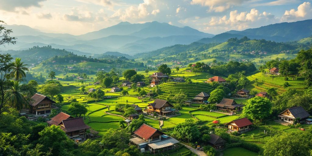 Pemandangan indah Kabupaten di Indonesia dengan alam dan budaya.